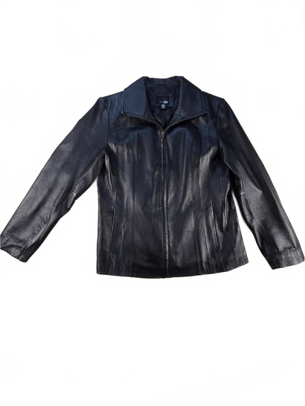 East 5th Black Genuine Leather Zip Front Jacket Women's Large Minimalist Y2K